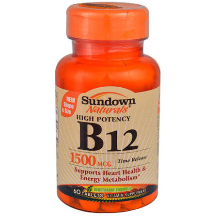 Sundown Naturals, Alta potência B12, Liberação temporizada - 1,500 mcg - 60 Comprimidos