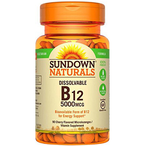 Sundown Naturals Vitamina B12 Cereja 5.000 mcg - Energia e Bem-Estar (90 Micro Pastilhas)