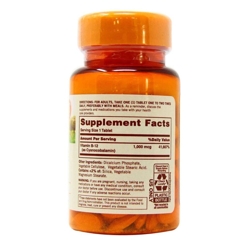 Sundown Naturals Vitamina B12 Alta Potência 1000mcg - 120 Tabletes Essenciais - Imagem 2