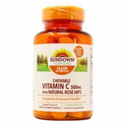 Sundown Naturals Vitamina C 500mg com Rose Hips – 100 Comprimidos Mastigáveis