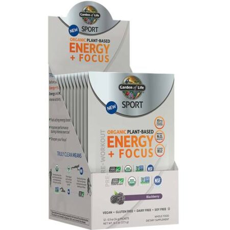 Garden of Life SPORT Orgânico Pré-Treino Energia mais Focus, Amora - 12 pack