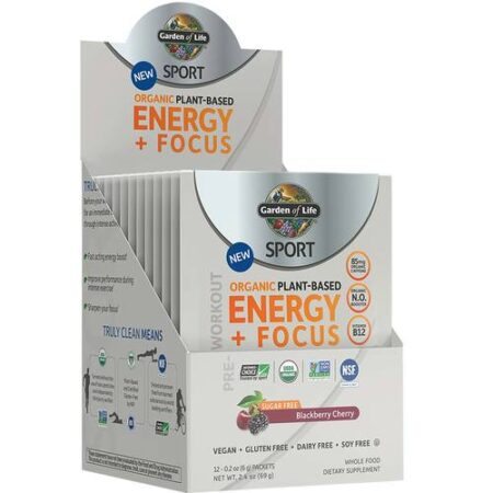 Garden of Life SPORT Orgânico Pré-Treino Energia mais Focus, Pretoberry Cherry - Sugar-Free - 12 pack