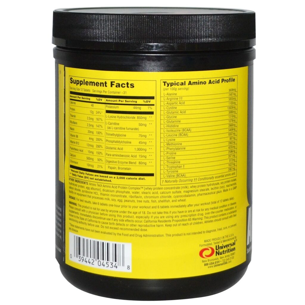 AminoTech Universal Nutrition: 375 Tabletes para Energia e Recuperação Sustentável no Brasil - Imagem 2