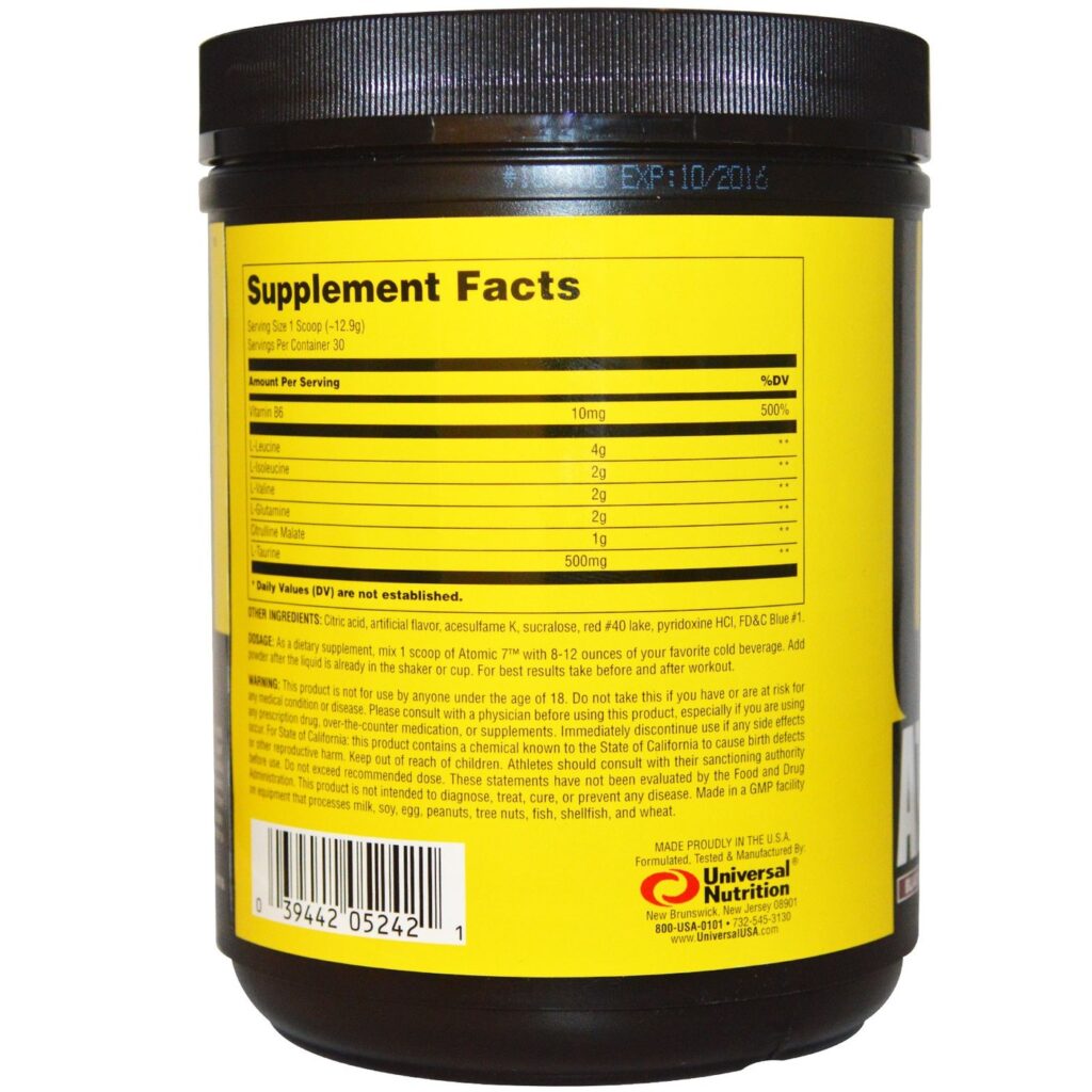 Universal Nutrition Atomic 7, Cereja Preta - Pré-treino Bomb 386g - Energia e Foco - Imagem 2