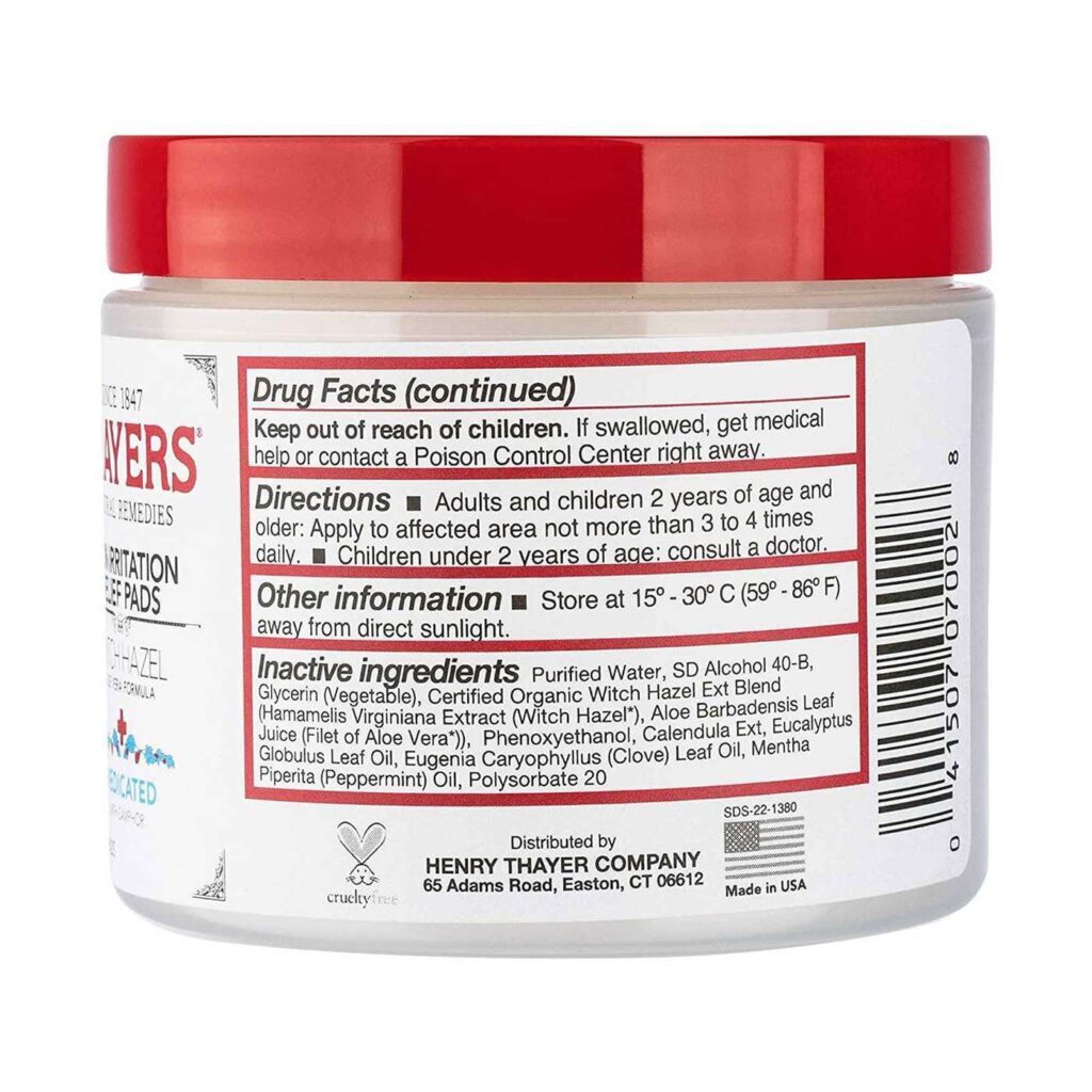 Thayers Superhazel™ com Aloe Vera – Alívio da Dor: 60 Almofadas para Cuidado Pós-Procedimento - Imagem 2