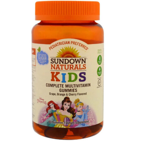 Sundown Naturals, Multivitamínico Completo para Crianças, Princesa da Disney - Uva, Laranja e Cereja - 60 Gomas