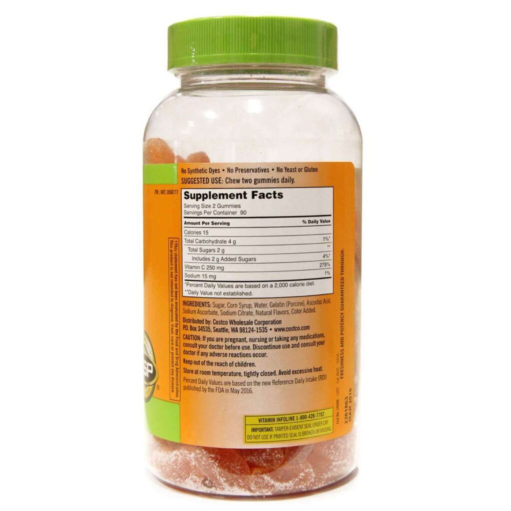 Kirkland Signature Vitamina C para Adulto 250 mg - 180 Gomas: Reforço Imunológico e Antioxidante Essencial - Imagem 3