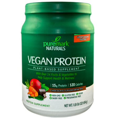 Puremark Naturals, Proteína Vegana - Sabor Chocolate - 454g (16 oz)