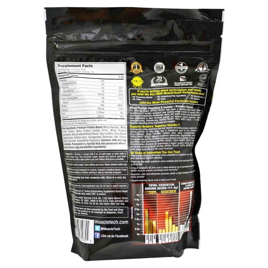 MuscleTech Nitro Tech 100% Whey Gold Creme de Baunilha Francês 454g - Proteína de Alta Performance - Imagem 2