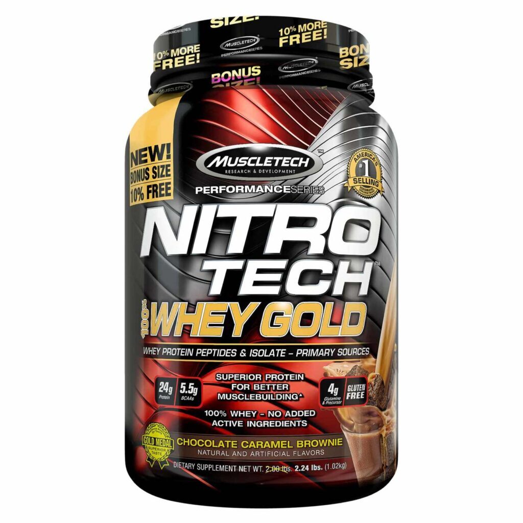MuscleTech Nitro Tech 100% Whey Gold Bônus Chocolate Caramel Brownie - 2.2 lbs (1kg)