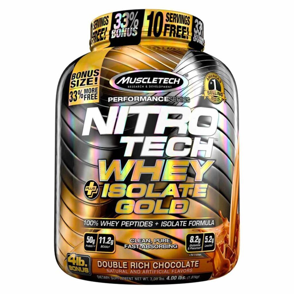 Whey Protein Isolado Gold Sabor Chocolate MuscleTech Nitro Tech 1.81 Kg
