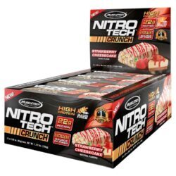 MuscleTech Nitro-Tech Crunch Strawberry Cheesecake - 12 Barras Proteicas Sabor Morango com Queijo
