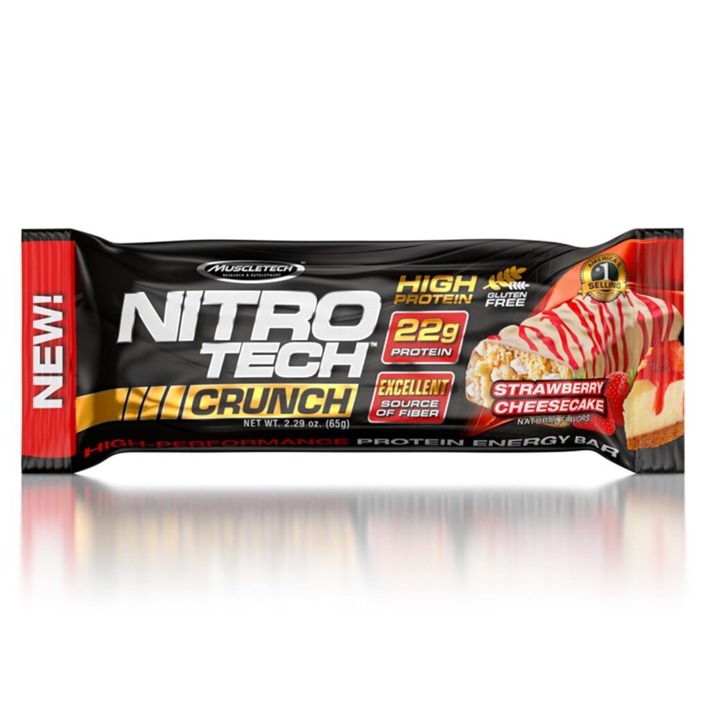 MuscleTech Nitro-Tech Crunch Strawberry Cheesecake - 12 Barras Proteicas Sabor Morango com Queijo - Imagem 2