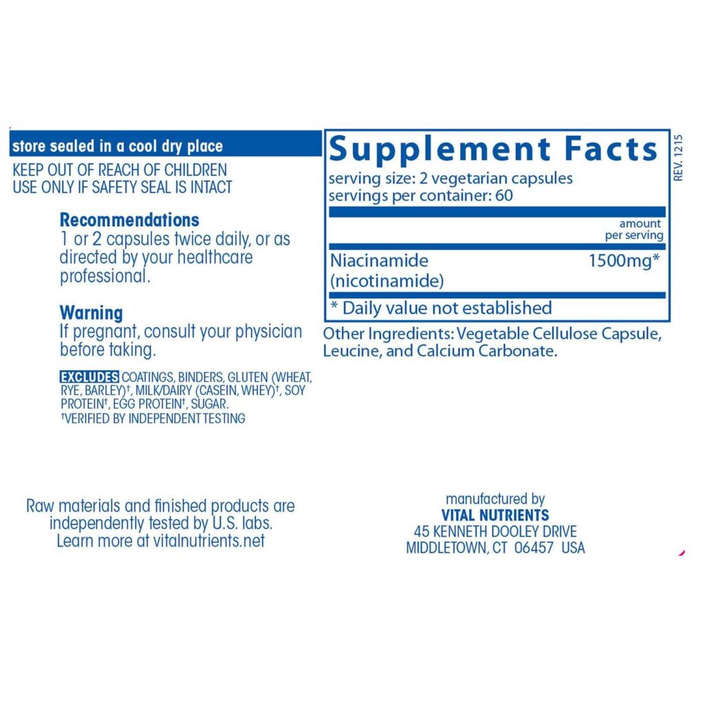 Vital Nutrients Niacinamida 750 mg - 120 Cápsulas: Saúde e Bem-Estar - Imagem 2