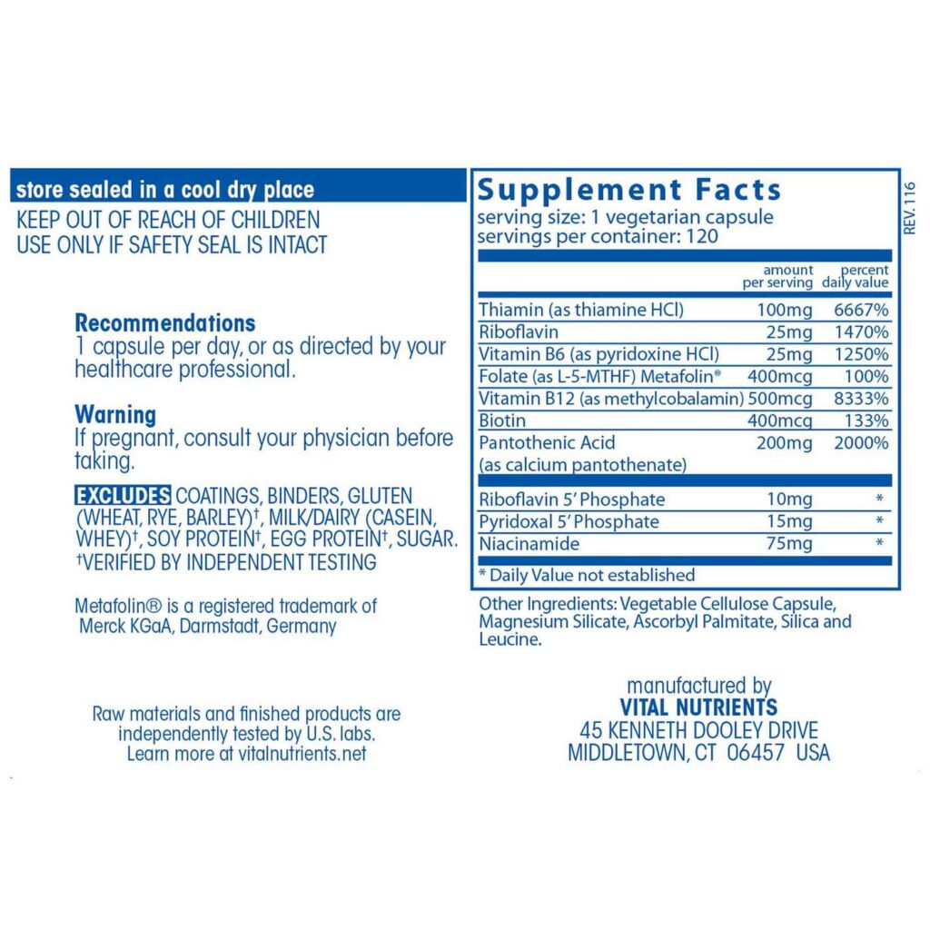 Vital Nutrients B-Complex - 120 Cápsulas Vegetarianas para Energia e Bem-Estar - Imagem 2