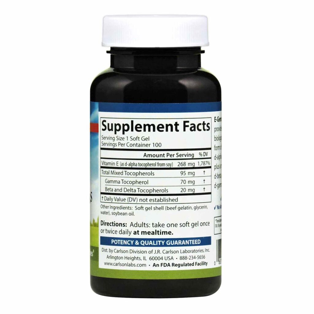 Carlson Labs E-Gems Vitamina E 400 UI - 100 Cápsulas Softgel para Saúde Antioxidante - Imagem 2