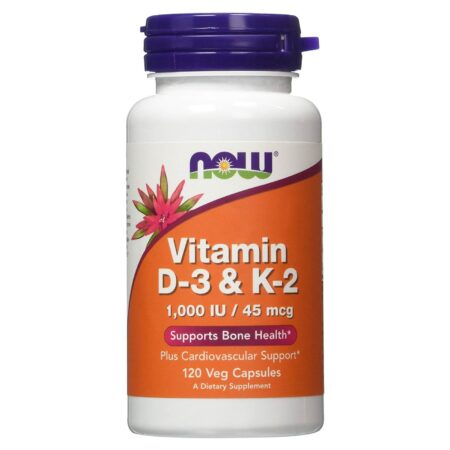 Vitamina D3 & K2 1.000 IU 45 mcg Now Foods 120 Cápsulas Vegetarianas