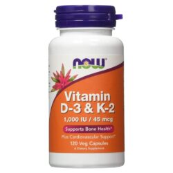 Vitamina D3 & K2 1.000 IU 45 mcg Now Foods 120 Cápsulas Vegetarianas - Saúde Óssea e Imunidade