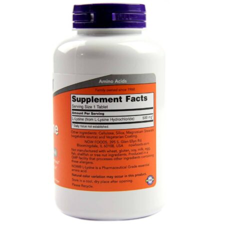 L-Lisina 500 mg Now Foods 250 Tabletes - Image 2