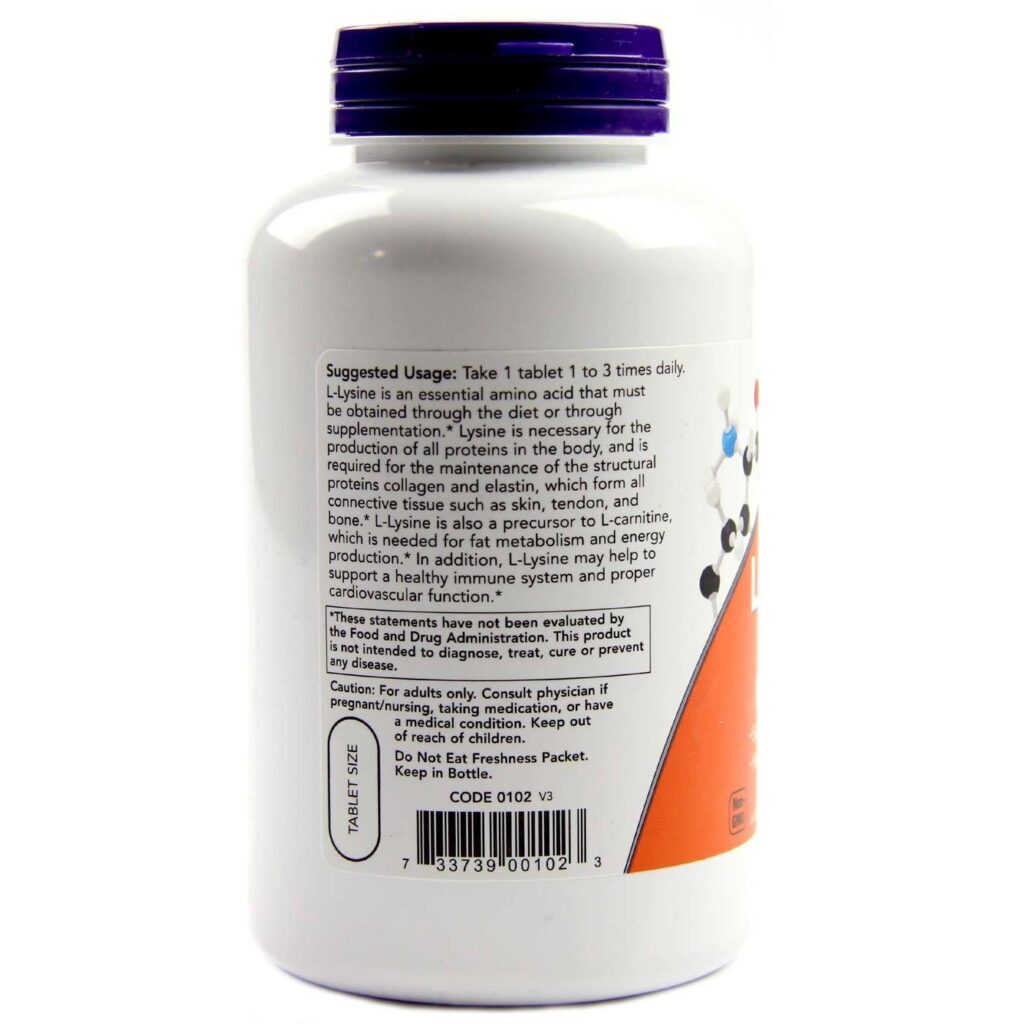 L-Lisina 500 mg Now Foods 250 Tabletes: Saúde e Bem-Estar em Cada Dose - Imagem 3