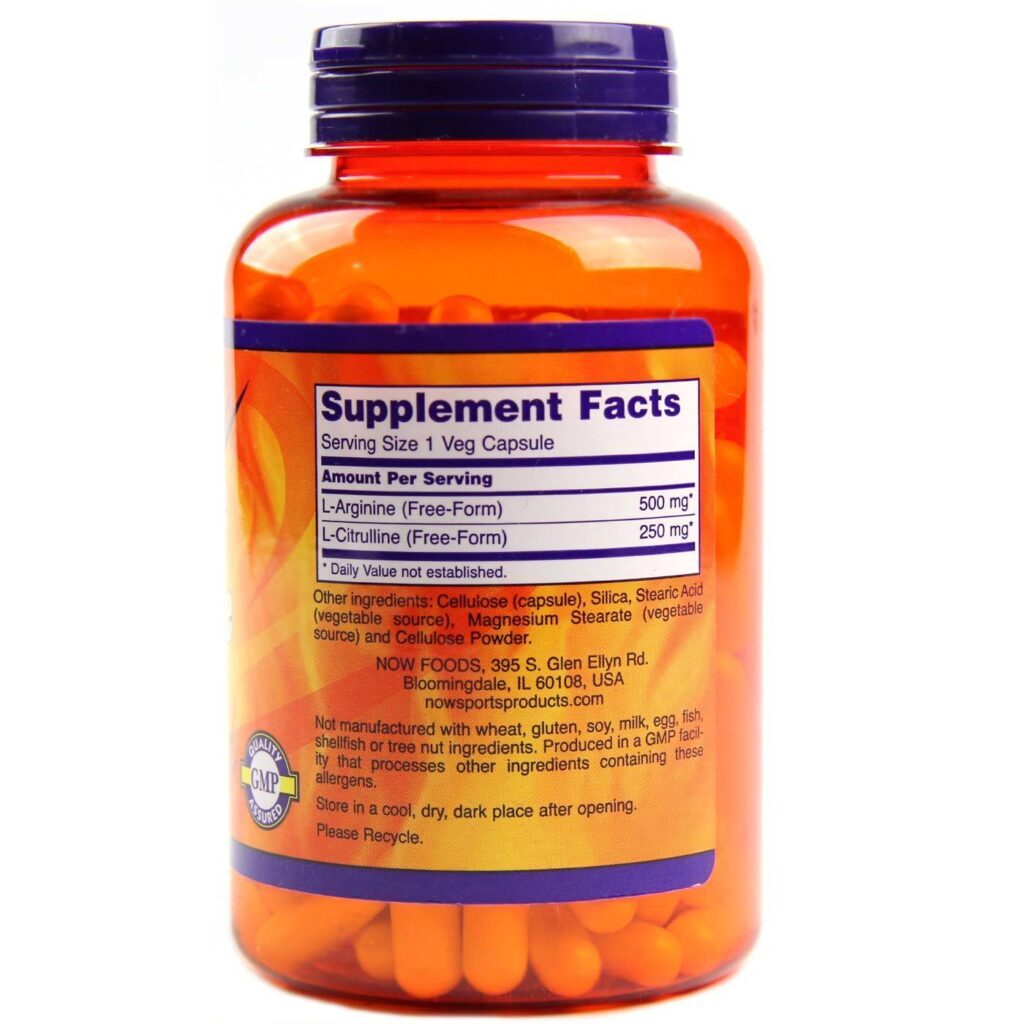 Arginina & Citrulina 500/250 mg Now Foods 120 Cápsulas Vegetarianas - Energia e Desempenho - Imagem 2