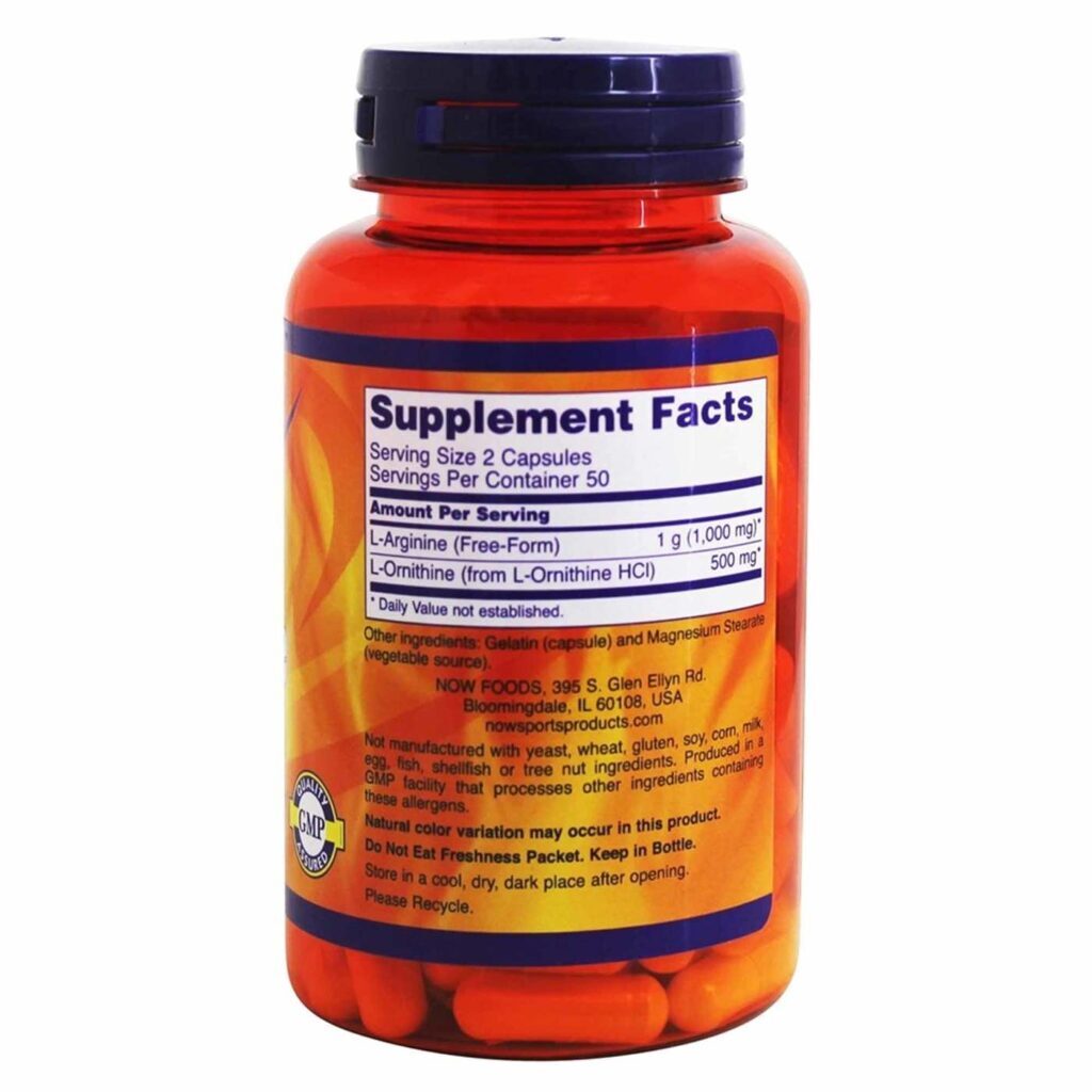 Now Foods L-Arginina 500 mg e Ornitina 250 mg - 100 Cápsulas para Performance e Bem-Estar no Brasil - Imagem 2