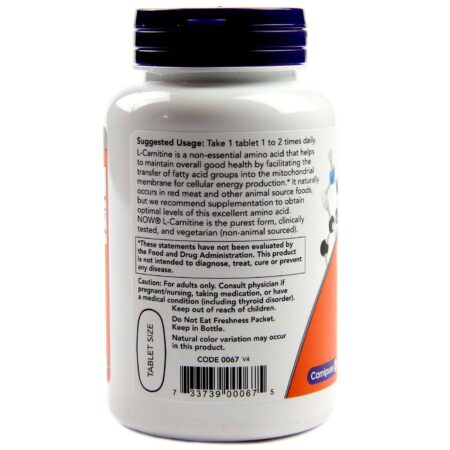 Now Foods, L-Carnitina 1000 mg - 50 Tabletes - Image 3