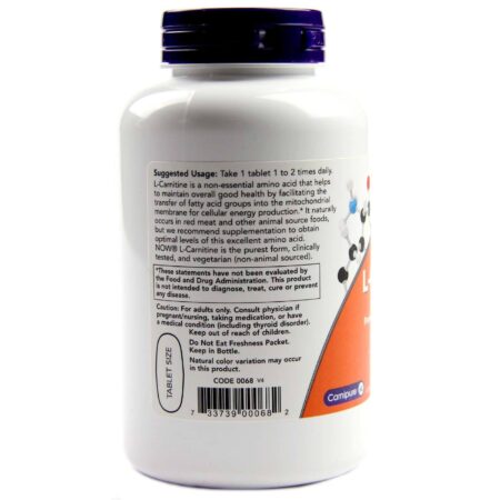 Now Foods, L-Carnitina 1000 mg - 100 Tabletes - Image 3