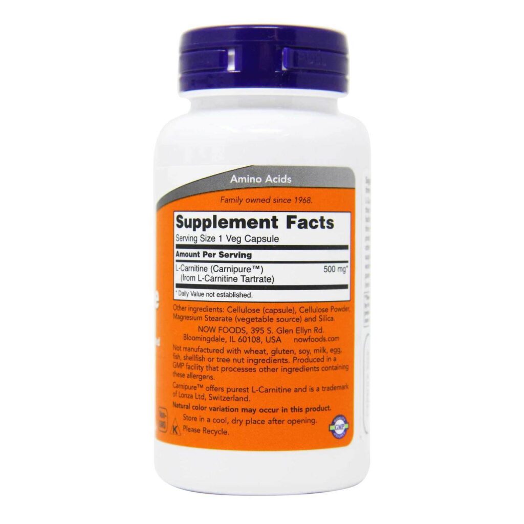 Now Foods L-Carnitina 500mg - 60 Cápsulas Vegetarianas para Energia e Metabolismo - Imagem 3