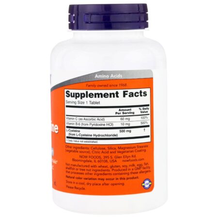 Now Foods, L-Cisteína 500 mg - 100 Tabletes - Image 2