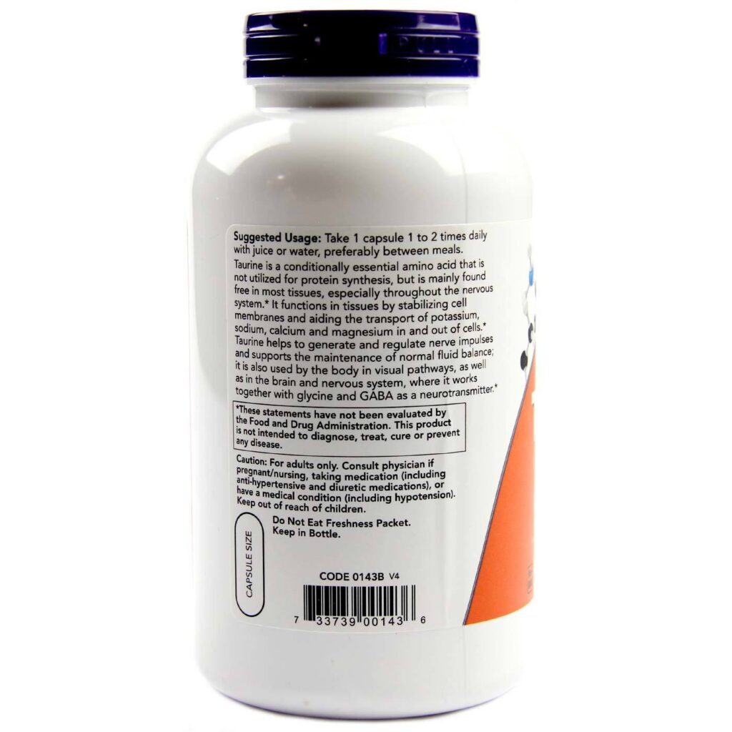 Now Foods Taurina 1000 mg - 250 Cápsulas: Energia e Bem-Estar no Brasil - Imagem 3