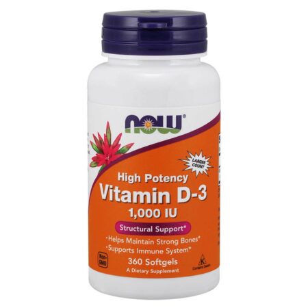 Vitamina D-3 Alta Potência 1000 IU Now Foods 360 Cápsulas em Gel