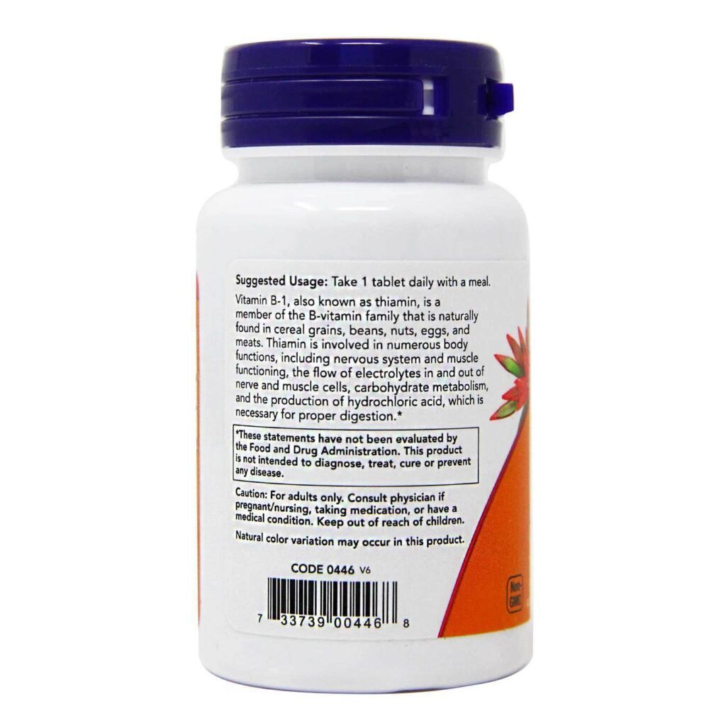 Vitamina B-1 100 mg Now Foods - 100 Tabletes: Essencial para Metabolismo e Energia - Imagem 2