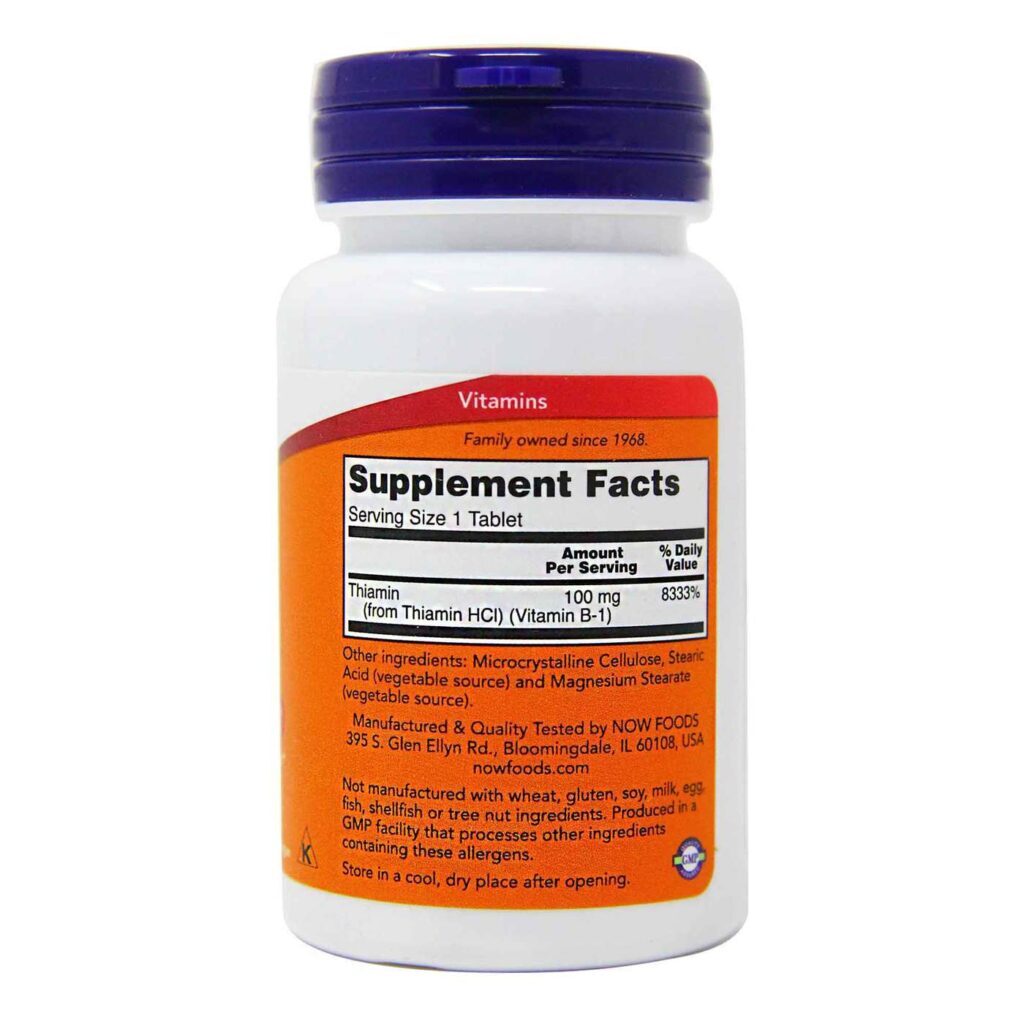 Vitamina B-1 100 mg Now Foods - 100 Tabletes: Essencial para Metabolismo e Energia - Imagem 3