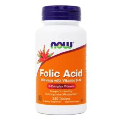 Ácido Fólico 800mcg com Vitamina B12 Now Foods - 250 Tabletes para Sua Saúde