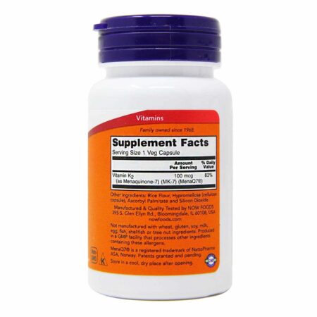 MK-7 Vitamina K-2 100 mcg Now Foods 60 Cápsulas Vegetarianas - Image 3