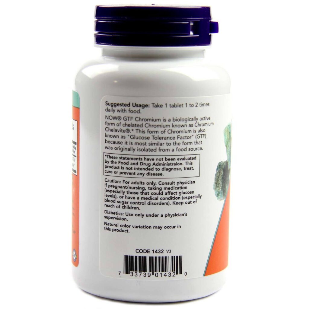 Cromo GTF 200 Mcg Now Foods Livre de Levedura - 250 Tabletes: Controle Glicêmico e Metabolismo - Imagem 3