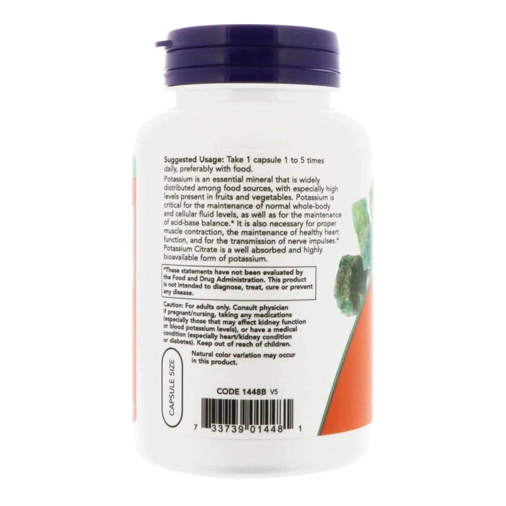 Citrato de Potássio 99 mg Now Foods 180 Cápsulas: Essencial para o Equilíbrio Eletrolítico e Bem-Estar - Imagem 3