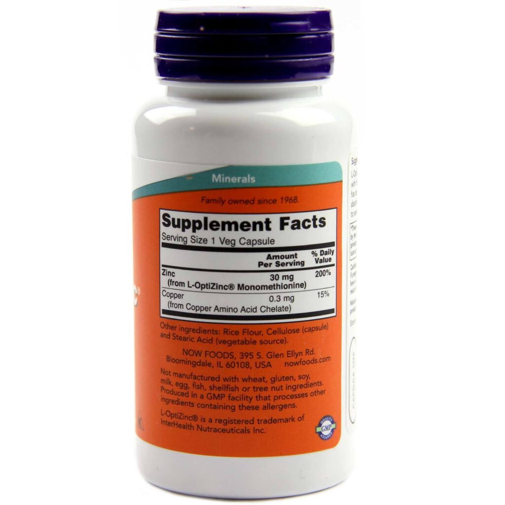 Opti L-Zinco 30 mg Now Foods: Saúde Imunológica e Bem-Estar Essencial com 100 Cápsulas - Imagem 2