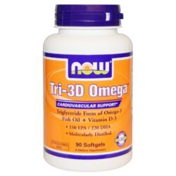Now Foods Tri-3D Omega: Óleo de Peixe de Alta Pureza com Vitamina D3 e K2 - 90 Géis