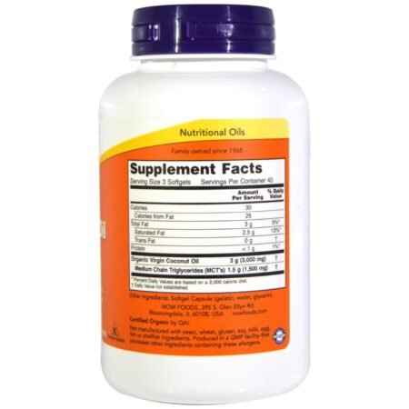 Now Foods, Óleo de Coco Virgem 1000 mg - 120 Cápsulas em Gel - Image 2