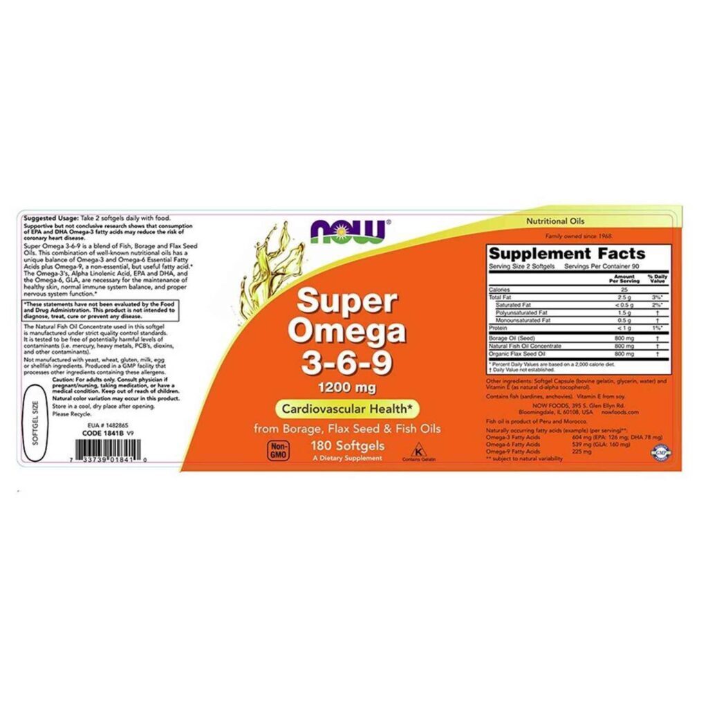Now Foods Super Omega 3-6-9 - 1200 mg - 180 Cápsulas em Gel: Saúde Cardiovascular e Bem-Estar Completo - Imagem 3