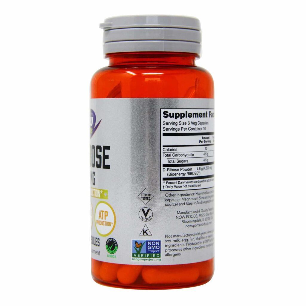 Now Foods D-Ribosa 750 mg - 60 Cápsulas Vegetarianas: Energia e Recuperação Muscular - Imagem 2