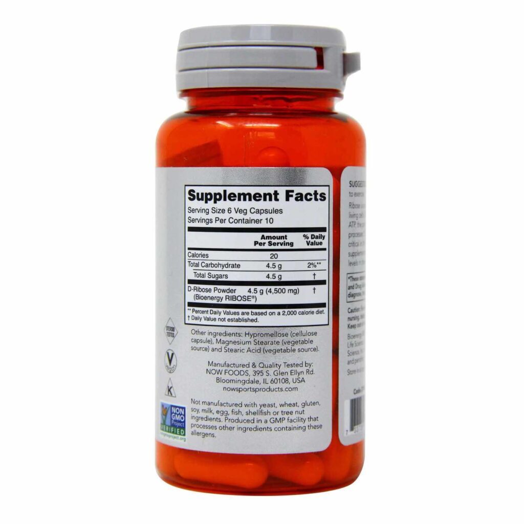 Now Foods D-Ribosa 750 mg - 60 Cápsulas Vegetarianas: Energia e Recuperação Muscular - Imagem 3
