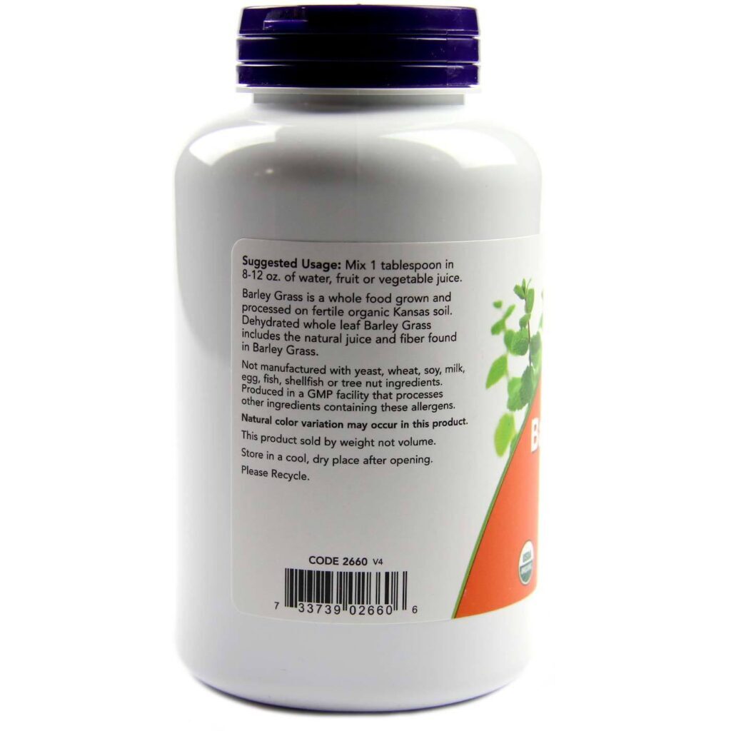 Now Foods Grama de Cevada Orgânica Pura em Pó - Nutrição Verde Essencial 170g - Imagem 3