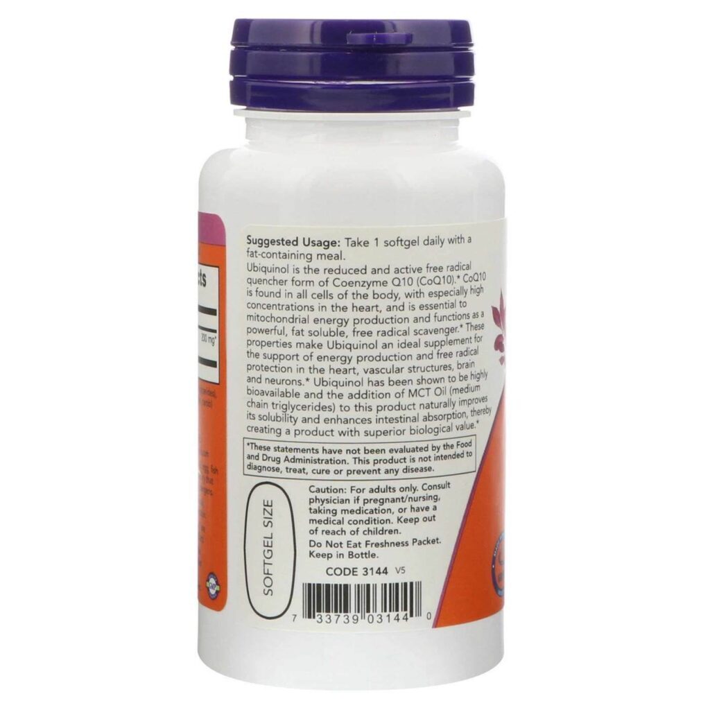 Now Foods Ubiquinol 200 mg - 60 Cápsulas em Gel: Antioxidante Essencial para Energia e Vitalidade - Imagem 3
