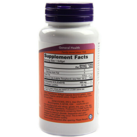 CoQ10 400 mg com Vitamina E e Lecitina Now Foods - 30 Cápsulas em Gel - Imagem 2