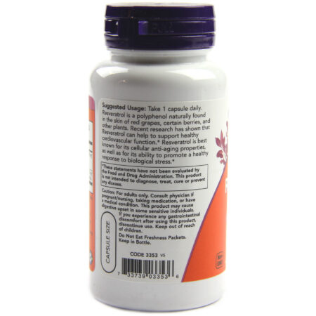 Natural Resveratrol 200 mg Mega Potência Now Foods 60 Cápsulas Vegetarianas - Image 3