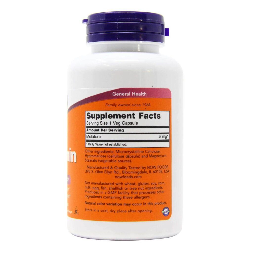 Now Foods Melatonina 5 mg - 180 Cápsulas Vegetarianas para Sono Repousante - Imagem 2