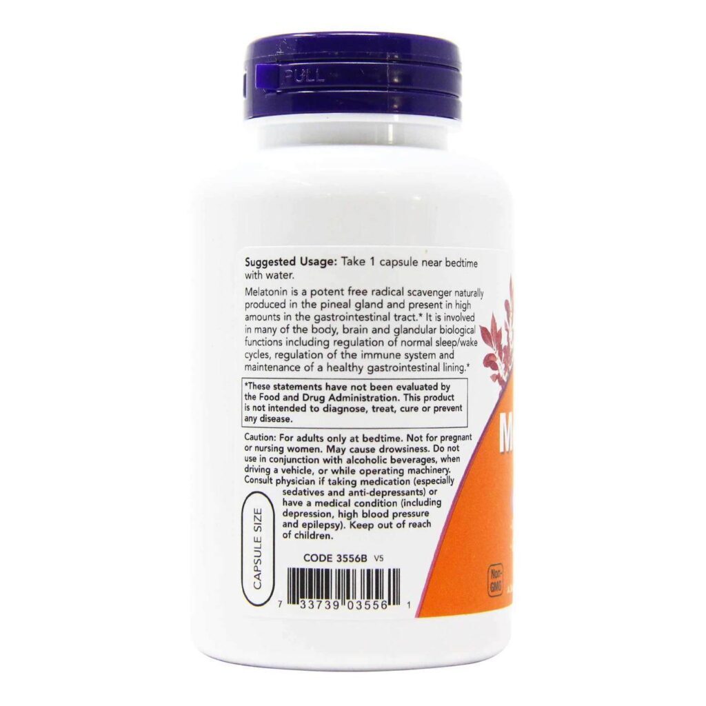 Now Foods Melatonina 5 mg - 180 Cápsulas Vegetarianas para Sono Repousante - Imagem 3